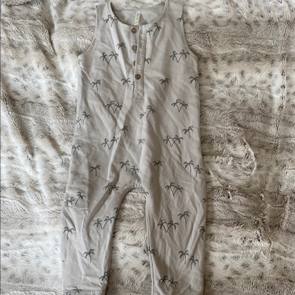 Rylee and Cru Gray Palm Tree Print Jumpsuit 18-24 mos